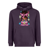 Plum Mom Is A Fighter And Afro Messy Bun Mom Heavyweight Hoodie - BundleAndBundleShop