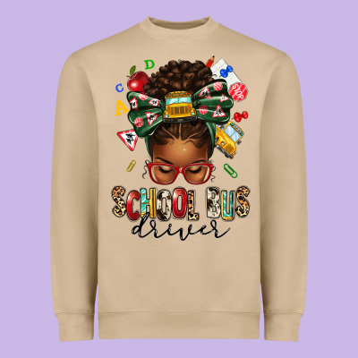 School Bus Driver Afro Messy Bun Heavyweight Sweatshirt Designed By Texasbilliewilder