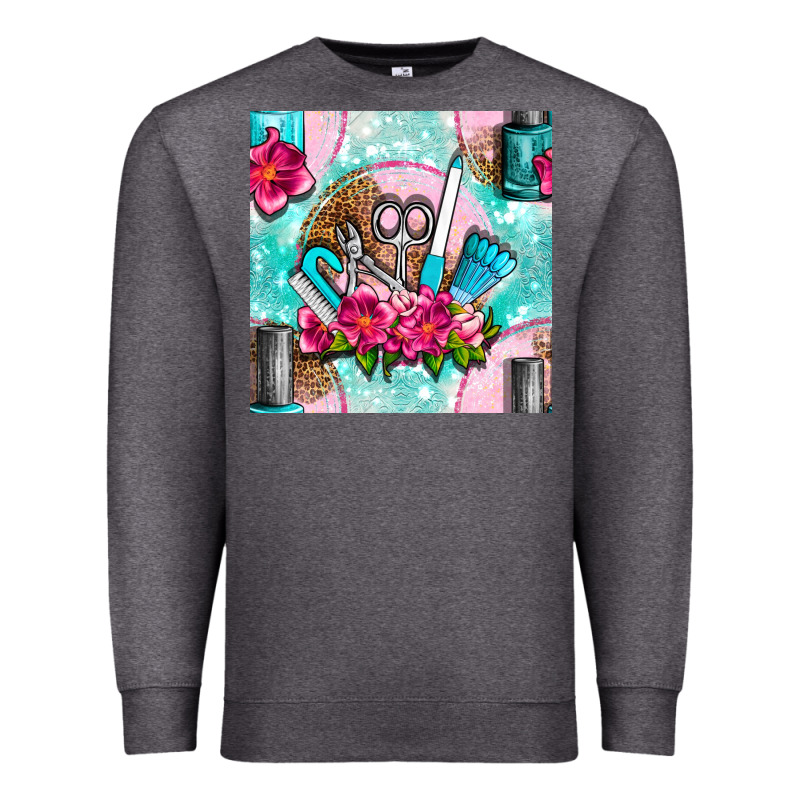 Nail Tools And Polish With Flowers And Tooled Leather Seamless Pattern Premium Sweatshirt by BundleAndBundleShop | Teevron