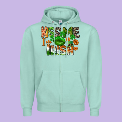 Kiss Me I Am Irish St. Patrick's Day Zipper Hoodie Designed By Cowgirlartshop