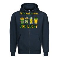 Navy All you need is coffee and lucky St. Patrick's Zipper Hoodie - HowdyJamesFarm