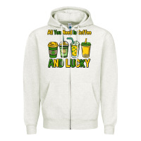 Oatmeal Heather All you need is coffee and lucky St. Patrick's Zipper Hoodie - HowdyJamesFarm