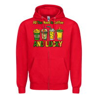 Red All you need is coffee and lucky St. Patrick's Zipper Hoodie - HowdyJamesFarm