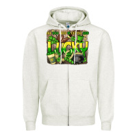 Oatmeal Heather All you need is coffee and lucky St. Patrick's Zipper Hoodie - HowdyJamesFarm