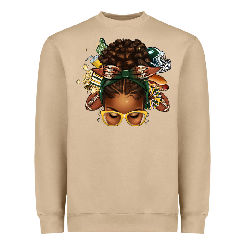 American Football Afro Messy Bun Heavyweight Sweatshirt by texasbilliewilder | Teevron