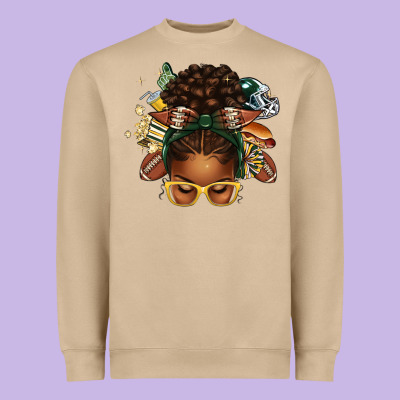 American Football Afro Messy Bun Heavyweight Sweatshirt Designed By Texasbilliewilder
