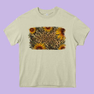 Camouflage Leopard Sunflower Background Heavy Core Tee Designed By Jasminsmagicworld