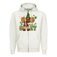 Oatmeal Heather St. Patrick's Bad and boozy with gnome Zipper Hoodie - HowdyJamesFarm
