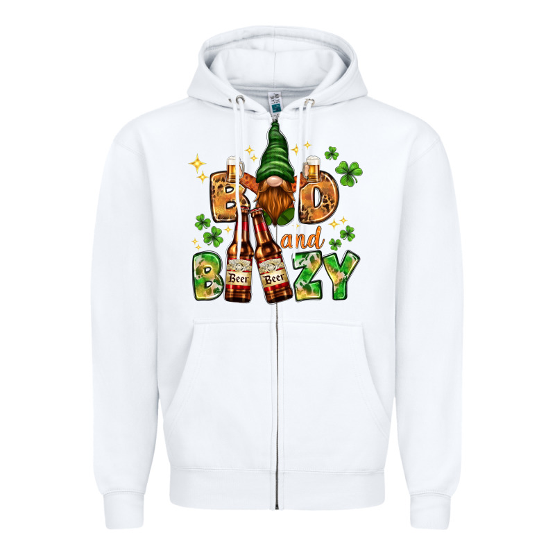 St. Patrick's Bad And Boozy With Gnome Zipper Hoodie by HowdyJamesFarm | Teevron