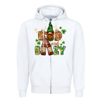 White St. Patrick's Bad and boozy with gnome Zipper Hoodie - HowdyJamesFarm