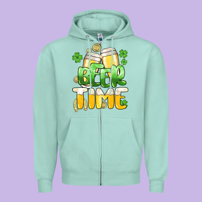St.patrick's Beer Time Zipper Hoodie Designed By Howdyjamesfarm