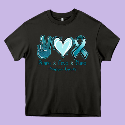 Peace Love Cure Ovarian Cancer Heavy Core Tee Designed By Jasminsmagicworld