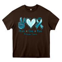 Chocolate Brown Peace Love Cure Ovarian Cancer Heavy Core Tee - Jasminsmagicworld
