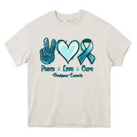 Cream Peace Love Cure Ovarian Cancer Heavy Core Tee - Jasminsmagicworld