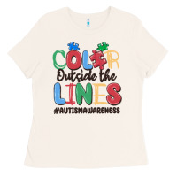 Bone color outside the lines autism awareness Ladies Tee - MaliasSmallBusiness