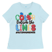 Baby Blue color outside the lines autism awareness Ladies Tee - MaliasSmallBusiness