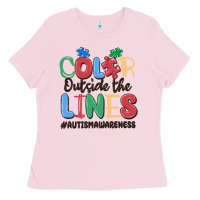 Bubblegum Pink color outside the lines autism awareness Ladies Tee - MaliasSmallBusiness