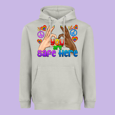 Lgbtq+ You Are Safe Here Heavyweight Hoodie Designed By Bundleandbundleshop