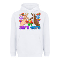 White LGBTQ+ You Are Safe Here Heavyweight Hoodie - BundleAndBundleShop