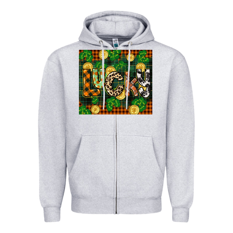 St Patricks Day Lucky Clover And Coins Zipper Hoodie by CowGirlArtShop | Teevron