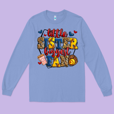 Little Sister Biggest Fan Softball Long Sleeve Tee Designed By Jasminsmagicworld