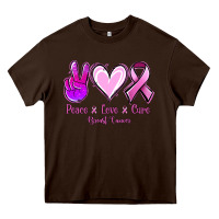 Chocolate Brown Peace Love Cure Breast Cancer Heavy Core Tee - Jasminsmagicworld