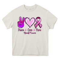 Cream Peace Love Cure Breast Cancer Heavy Core Tee - Jasminsmagicworld