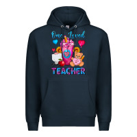 Navy One Loved Teacher Valentines Day Cold Drink Frappe Premium Hoodie - FaDigitalArtStudio