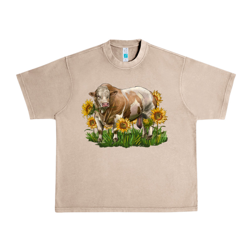 Simmental Bull With Sunflowers Urban Heavy Tee by LillyAllenDesigns | Teevron
