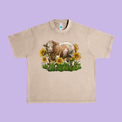 Simmental Bull With Sunflowers Urban Heavy Tee Designed By Lillyallendesigns