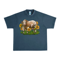 Midnight Navy simmental bull with sunflowers Urban Heavy Tee - LillyAllenDesigns