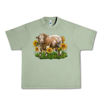 Oil Green simmental bull with sunflowers Urban Heavy Tee - LillyAllenDesigns