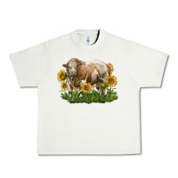 Pistachio simmental bull with sunflowers Urban Heavy Tee - LillyAllenDesigns