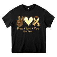 Black Peace Love Cure Bone Cancer Heavy Core Tee - Jasminsmagicworld