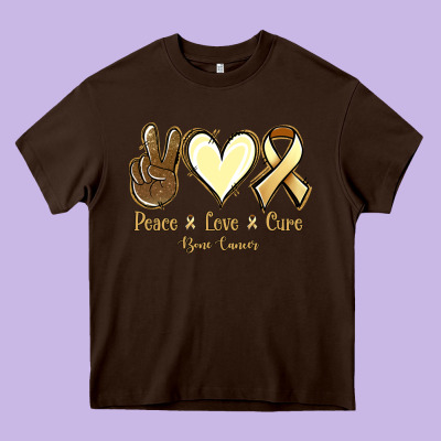 Peace Love Cure Bone Cancer Heavy Core Tee Designed By Jasminsmagicworld