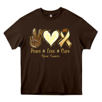 Chocolate Brown Peace Love Cure Bone Cancer Heavy Core Tee - Jasminsmagicworld