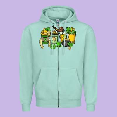 St. Patrick's Day Coffee Cups Zipper Hoodie Designed By Howdyjamesfarm