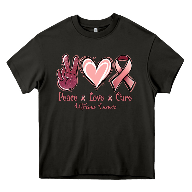 Peace Love Cure Uterine Cancer Heavy Core Tee by Jasminsmagicworld | Teevron