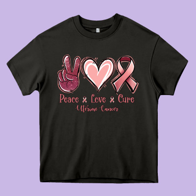 Peace Love Cure Uterine Cancer Heavy Core Tee Designed By Jasminsmagicworld
