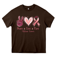 Chocolate Brown Peace Love Cure Uterine Cancer Heavy Core Tee - Jasminsmagicworld