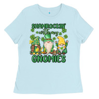 Baby Blue shamrock with my gnomies Ladies Tee - MaliasSmallBusiness