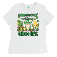 White shamrock with my gnomies Ladies Tee - MaliasSmallBusiness