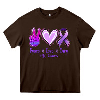 Chocolate Brown Peace Love Cure All Cancers Heavy Core Tee - Jasminsmagicworld