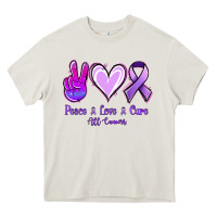 Cream Peace Love Cure All Cancers Heavy Core Tee - Jasminsmagicworld