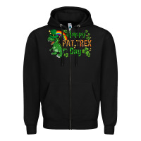 Black St. Patrick's Happy Pat T-Rex Day with rainbow Zipper Hoodie - HowdyJamesFarm