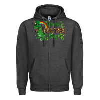 Charcoal Heather St. Patrick's Happy Pat T-Rex Day with rainbow Zipper Hoodie - HowdyJamesFarm