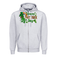 Heather Grey St. Patrick's Happy Pat T-Rex Day with rainbow Zipper Hoodie - HowdyJamesFarm