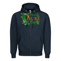 Navy St. Patrick's Happy Pat T-Rex Day with rainbow Zipper Hoodie - HowdyJamesFarm