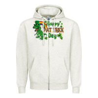Oatmeal Heather St. Patrick's Happy Pat T-Rex Day with rainbow Zipper Hoodie - HowdyJamesFarm