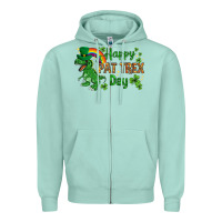 Seafoam St. Patrick's Happy Pat T-Rex Day with rainbow Zipper Hoodie - HowdyJamesFarm